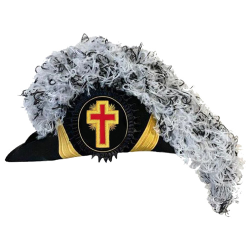Past Commander Knights Templar Chapeau - White & Black Blend Plumes for Ceremonial Use
